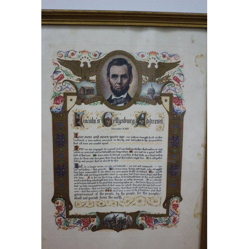 105 - Framed Copy of Lincoln's Famous Gettysburg Address. Embossed paper with believed to be hand colourin... 