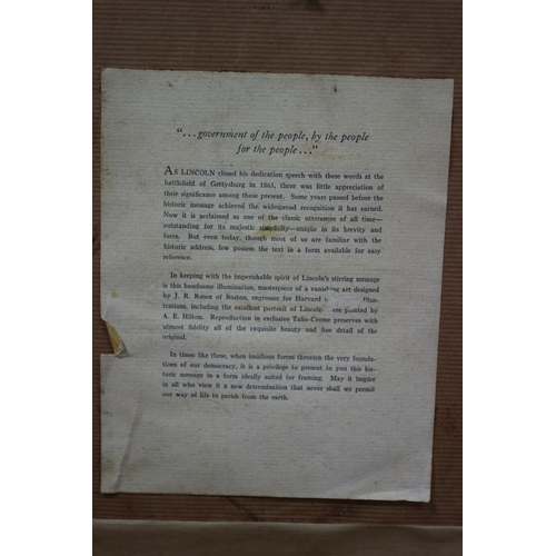 105 - Framed Copy of Lincoln's Famous Gettysburg Address. Embossed paper with believed to be hand colourin... 