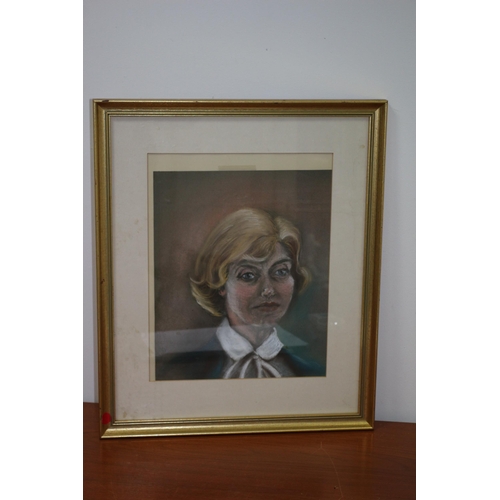 106 - Framed Crayon Painting of a Lady - 52 x 44cm