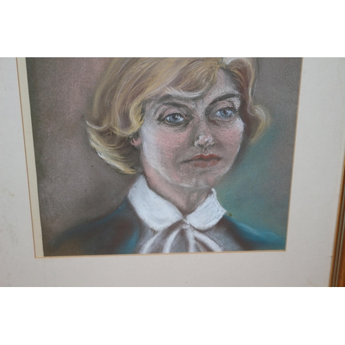 106 - Framed Crayon Painting of a Lady - 52 x 44cm