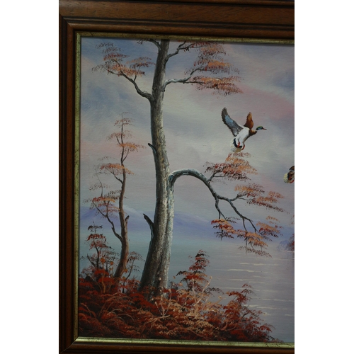 108 - Very Pleasing Signed Oil on Canvas then Board Backed - Flying Wild Foul