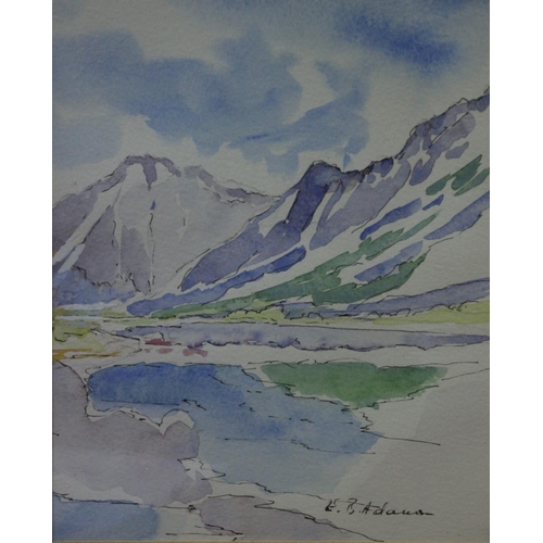 128 - Watercolour of Mountain Scene by Known Artist E. B. Adams - 34.5 x 28.5cm