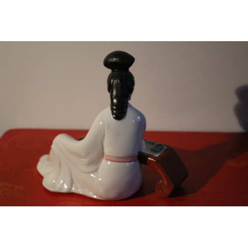 51 - Porcelain Japanese Geisha Figure, Writing Her Calligraphy - 21cm Tall