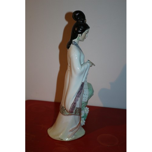 52 - Porcelain Standing Geisha Figure Holding a Scroll and Pen - 31cm Tall