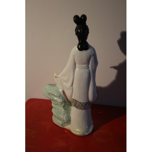 52 - Porcelain Standing Geisha Figure Holding a Scroll and Pen - 31cm Tall