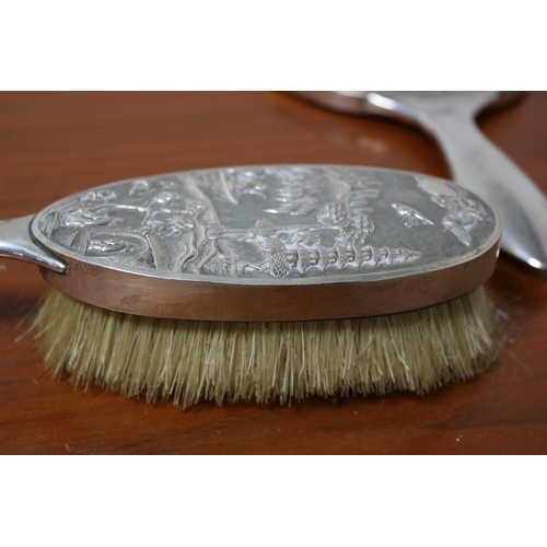 121 - Tested As Silver with Makers Stamp - Beautiful Japanese Design, Heavy Hand Mirror and Brush - Fantas... 