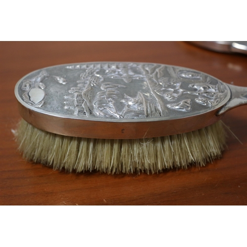 121 - Tested As Silver with Makers Stamp - Beautiful Japanese Design, Heavy Hand Mirror and Brush - Fantas... 