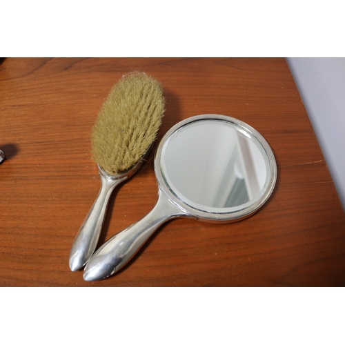 121 - Tested As Silver with Makers Stamp - Beautiful Japanese Design, Heavy Hand Mirror and Brush - Fantas... 