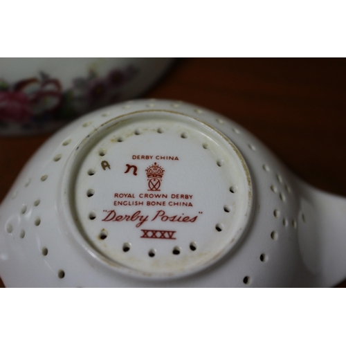 127 - Very Nice Royal Crown Derby 'Derby Posies' Tea Strainer and Bowl