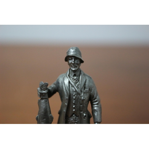 143 - Collectable Fine Pewter Figure The Fisherman on Marble Base