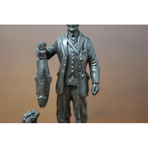 143 - Collectable Fine Pewter Figure The Fisherman on Marble Base