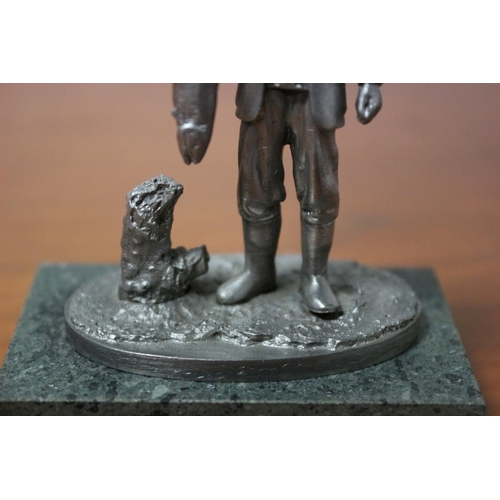 143 - Collectable Fine Pewter Figure The Fisherman on Marble Base