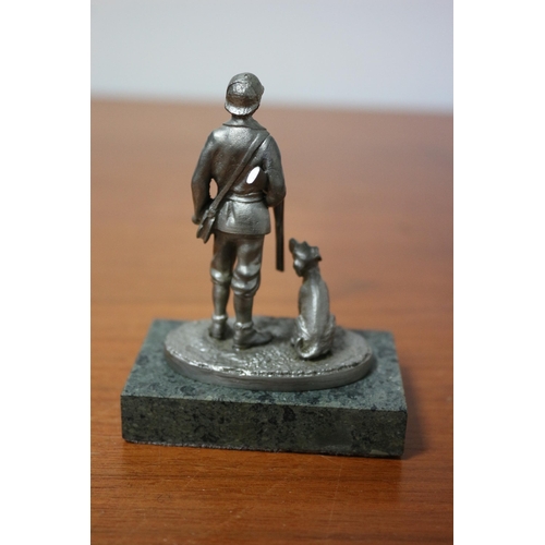 144 - Collectable Fine Pewter Figure - The Huntsman with His Dog on Marble Base