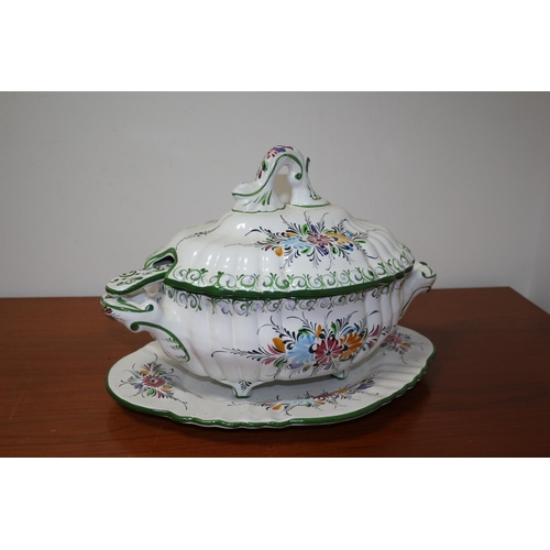 148 - Hand Painted Soup Tureen with Lid and Ladle plus Serving Dish - Highly Decorative - 28 x 40cm