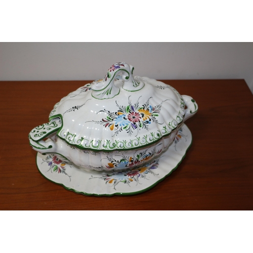 148 - Hand Painted Soup Tureen with Lid and Ladle plus Serving Dish - Highly Decorative - 28 x 40cm