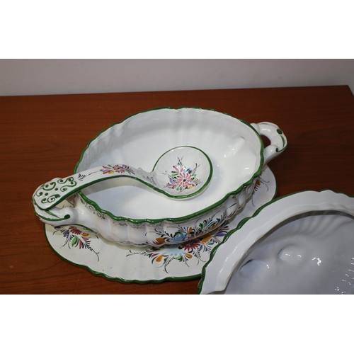 148 - Hand Painted Soup Tureen with Lid and Ladle plus Serving Dish - Highly Decorative - 28 x 40cm