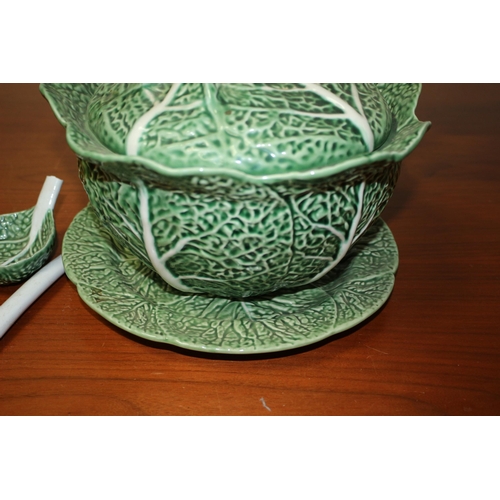 150 - Vintage Cabbage Leaf Design Soup Tureen With Serving Dish. Made in Portugal