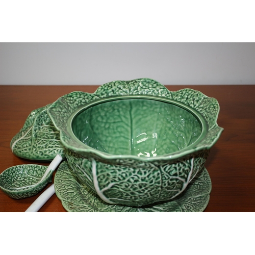 150 - Vintage Cabbage Leaf Design Soup Tureen With Serving Dish. Made in Portugal