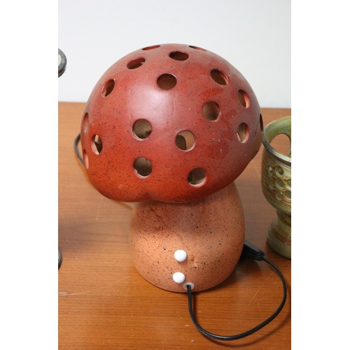 85 - Mushroom Lamp plus a Bronzed Glass Candle Holder plus Two Other Candle Holders including Studio Art