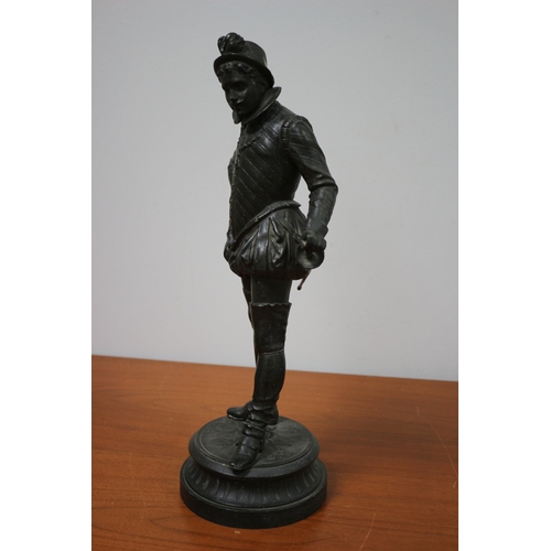 167 - Rare Vintage Bronzed Spelter Figure of Believed to be Sir Walter Raleigh - Stands 42cm Tall