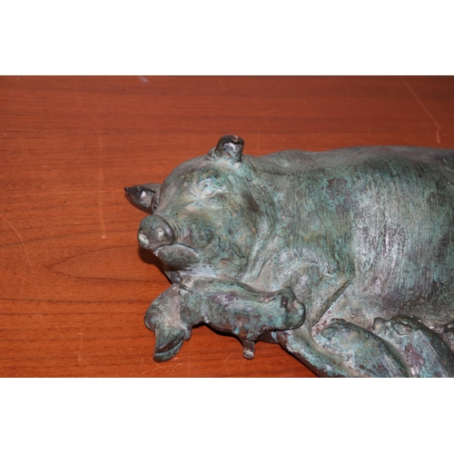 172 - Artisan Bronzed Pig with Piglets, Possibly Door Stop - Heavy - 27cm