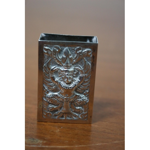 180 - Tested as Silver - Matchbox Holder with Indian God Carved on The Front - 12.6g