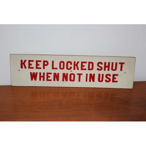 63 - Keep Locked Shut Vintage Hand Painted Sign - 52.5 x 14.5cm