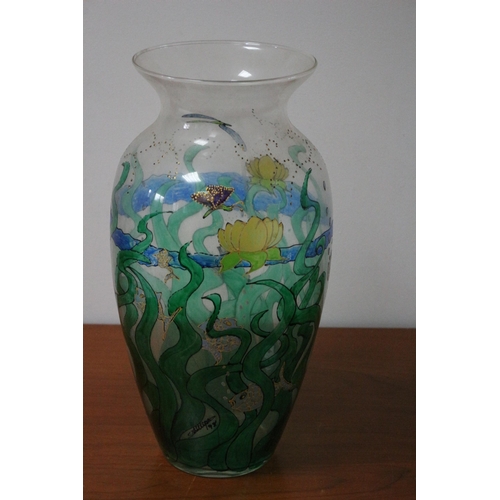 66 - Large Hand Painted Glass Vase - Underwater Scene - Signed S. Phillips '98