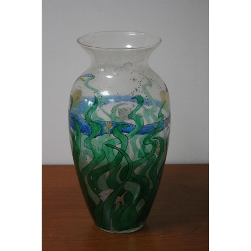 66 - Large Hand Painted Glass Vase - Underwater Scene - Signed S. Phillips '98