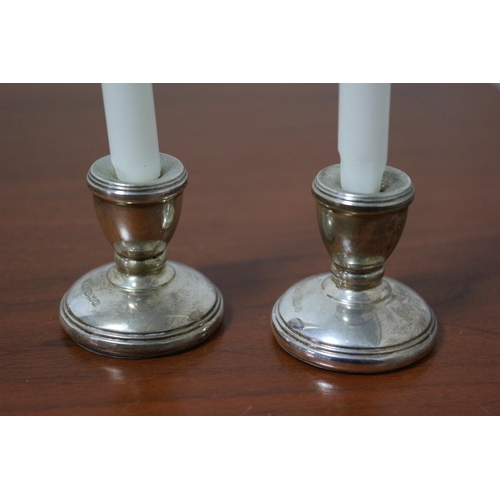 22 - Lovely Pair of Birmingham Hallmarked Silver Candle Holders with candles 4.5cm - 63.8g - 2.05 Troy oz