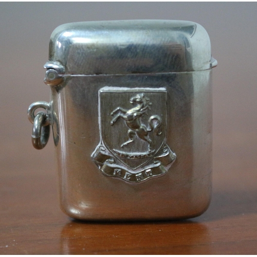 71 - Very Nice Birmingham Silver Hallmarked 1905, (Edwardian), William J. Holmes Vesta Case with Kent Inv... 