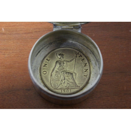 224 - 1901, (Victorian), Chester Silver Hallmarked Unusual Coin Pot with a 1901 1p on Base and a 1841 Coin... 