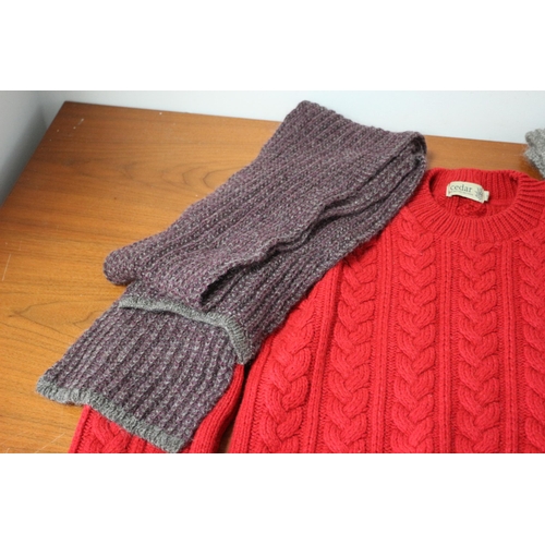 191 - 3 x Ramnation Ribbed Scarves - RRP £70 Each plus an English Wool Jumper - Size S - From Cedar