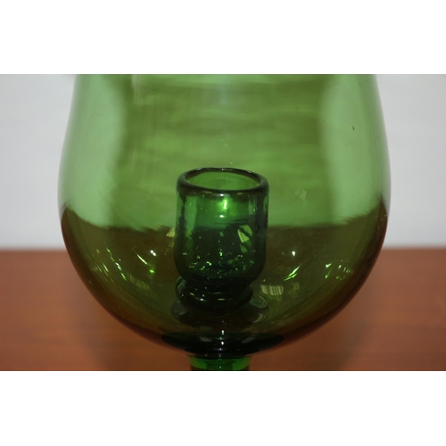 210 - Hand Blown, Deep Green Coloured, Thick Glass Candle Holder with Pontil Mark - 25cm