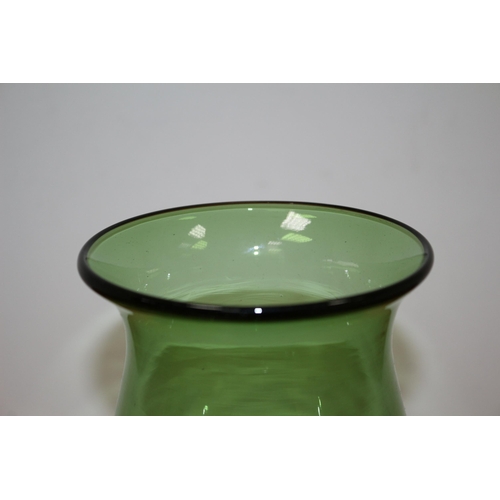 210 - Hand Blown, Deep Green Coloured, Thick Glass Candle Holder with Pontil Mark - 25cm