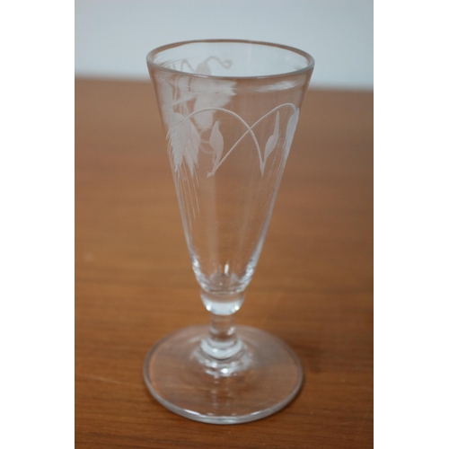 213 - Georgian Ale Glass with Fine Engraving - 13cm