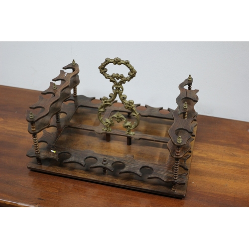 99 - Aged Tantalus Holder with Ornate Bobbin Style Uprights and Brass Handle