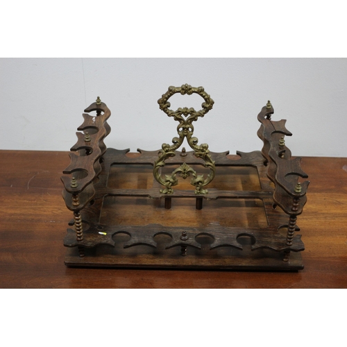 99 - Aged Tantalus Holder with Ornate Bobbin Style Uprights and Brass Handle