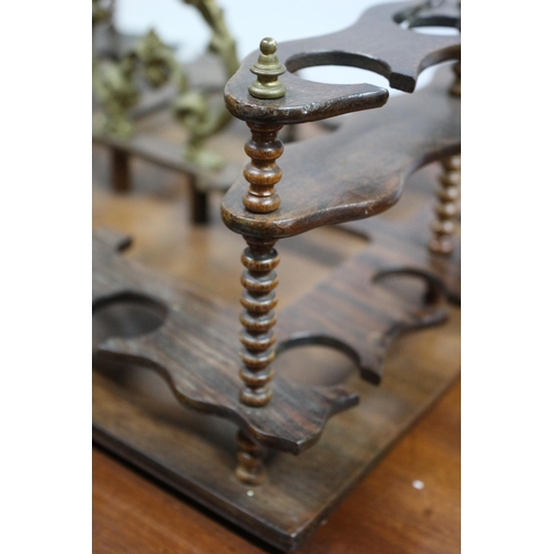 99 - Aged Tantalus Holder with Ornate Bobbin Style Uprights and Brass Handle