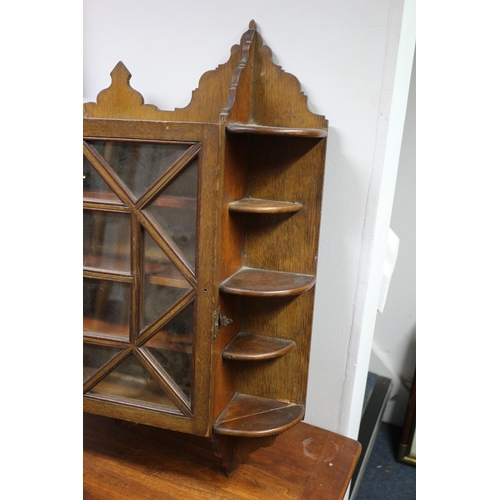 100 - Beautifully Ornate Vintage Wall Mounted Display Cabinet with Small Side Shelves and Carved Top and B... 