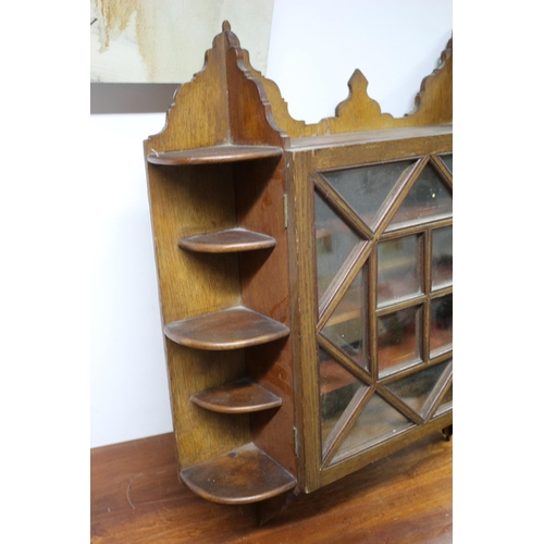 100 - Beautifully Ornate Vintage Wall Mounted Display Cabinet with Small Side Shelves and Carved Top and B... 