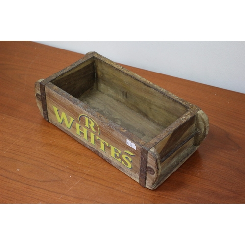 159 - R Whites Wooden Box with metal edge 30x14x9cm