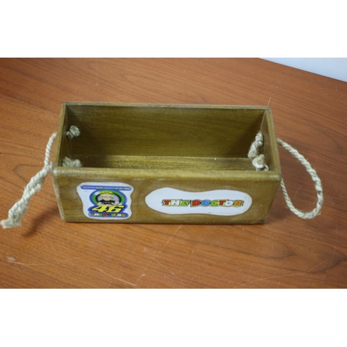 160 - Small wooden box with rope handles Moto gp Theme of the Doctor 28x11x11cm