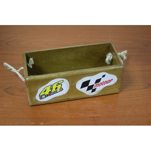 160 - Small wooden box with rope handles Moto gp Theme of the Doctor 28x11x11cm