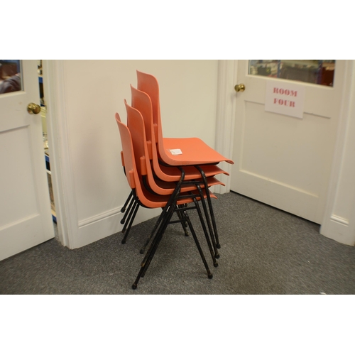 158 - Remploy mid century stackable plastic chairs in orange (4). Batch 3