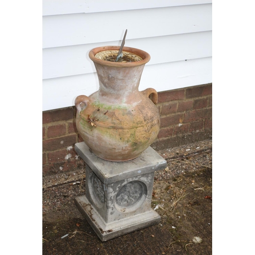 161 - Roman Urn Style Pot with Sundial on Concrete Ornate Stand