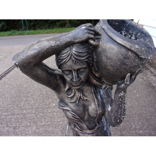 41 - Nice aged concrete and painted water-feature of lady holding an urn. Water coming from urn Standing ... 