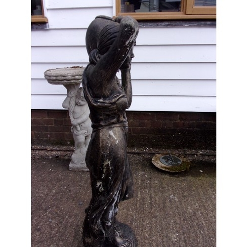 41 - Nice aged concrete and painted water-feature of lady holding an urn. Water coming from urn Standing ... 