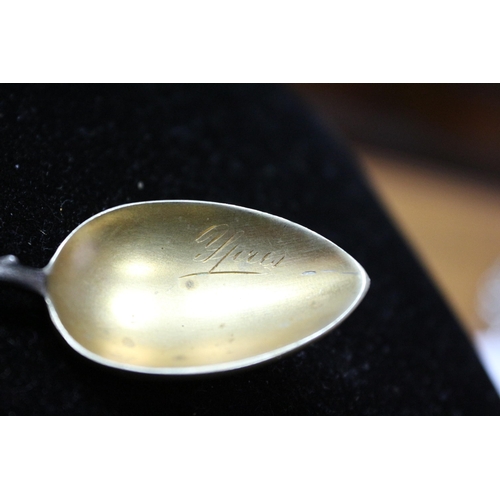 465 - 1900's White Metal (Possibly Silver but not Tested), Spoon from Ypres, France, with Gilded Bowl Head... 