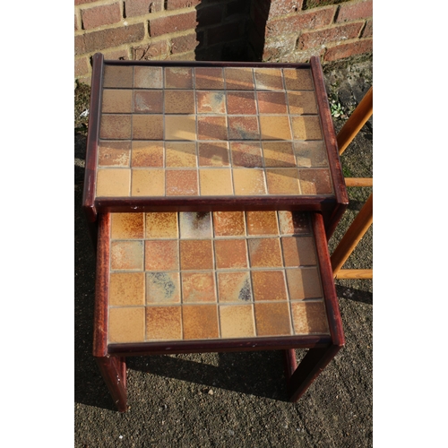 254 - 2 Vintage / Mid Century Nest of Tables with Tiled Tops plus Wooden Breakfast Bar / Kitchen Stool